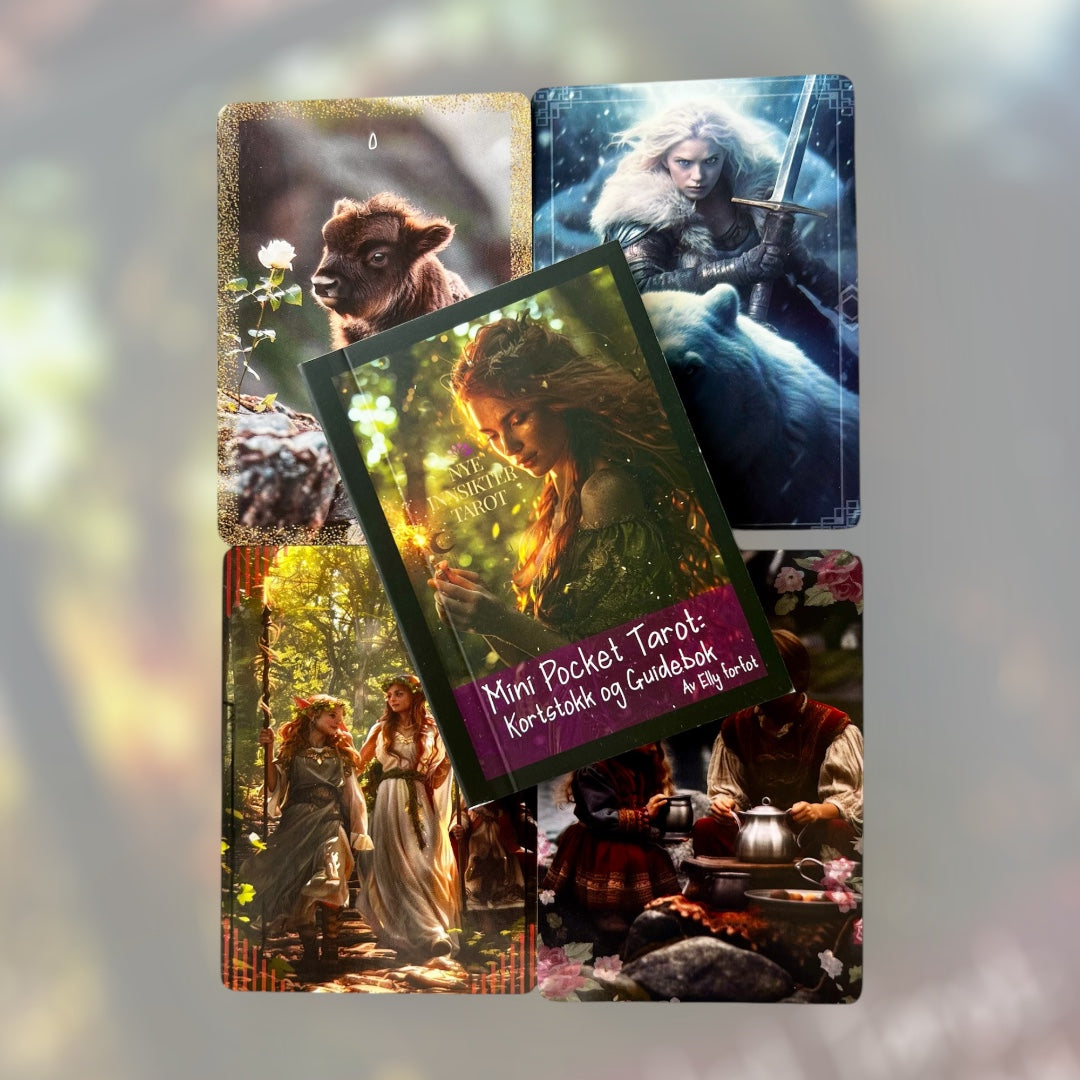 Mini Pocket Tarot – liten tarotkortstokk med guidebok (norsk)
